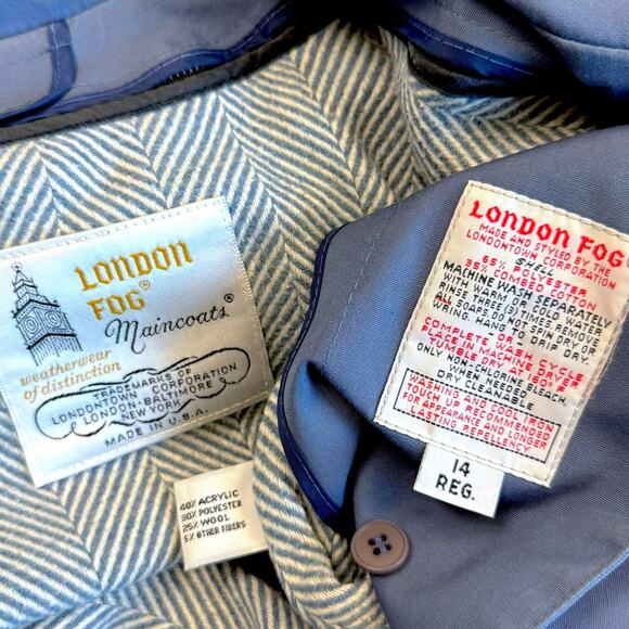 London Fog Vintage Maincoats Wool Blend Liner Trench Coat Hooded Womens 14 Blue - Picture 15 of 15